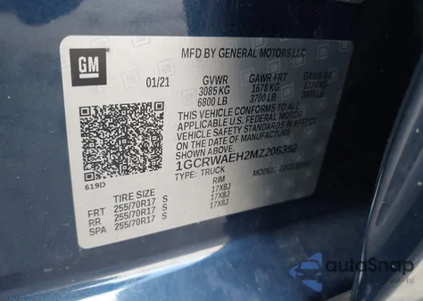 2021 Chevrolet Silverado 1500 2Wd Double Cab Standard Bed Wt z USA, uszkodzony, nr VIN 1GCRWAEH2MZ206352